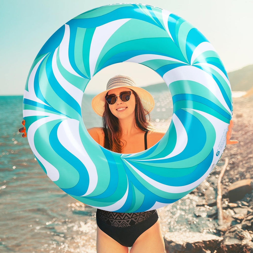 Arrowbash Large Swim Ring for Adults - 39.37" Inflatable Pool Float with Water Ripple Print