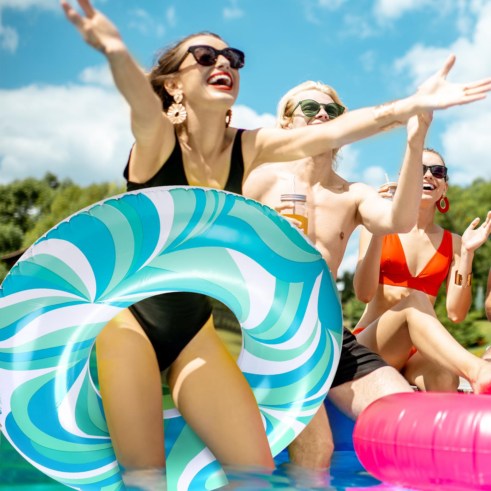 Arrowbash Large Swim Ring for Adults - 39.37" Inflatable Pool Float with Water Ripple Print
