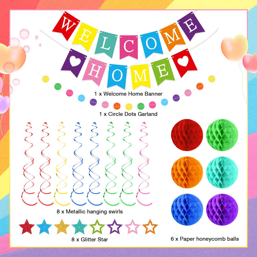 Arrowbash Welcome Home Decorations Set with Glitter Stars, Honeycomb Balls, and Garland for Homecoming Party