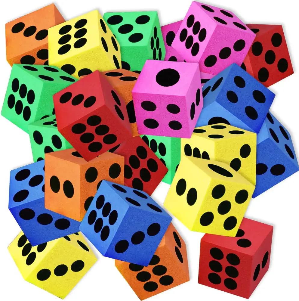 ArtCreativity 24-Pack Colored Foam Dice Set - 1.5 Inch Soft Dice in 6 Assorted Colors for Kids' Games, Math Activities, and Party Favors