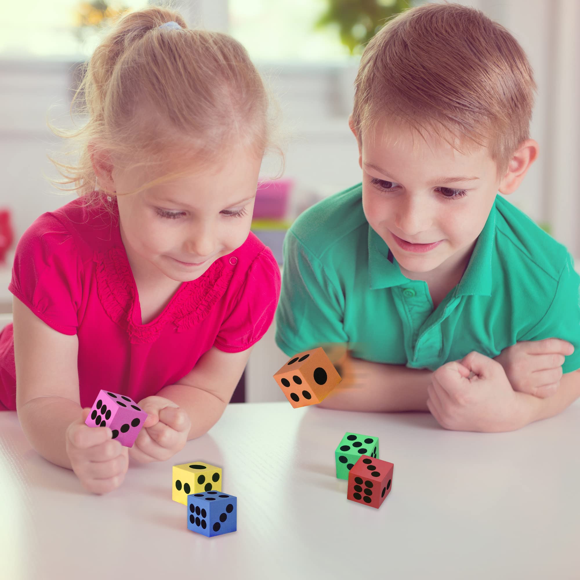 ArtCreativity 24-Pack Colored Foam Dice Set - 1.5 Inch Soft Dice in 6 Assorted Colors for Kids' Games, Math Activities, and Party Favors