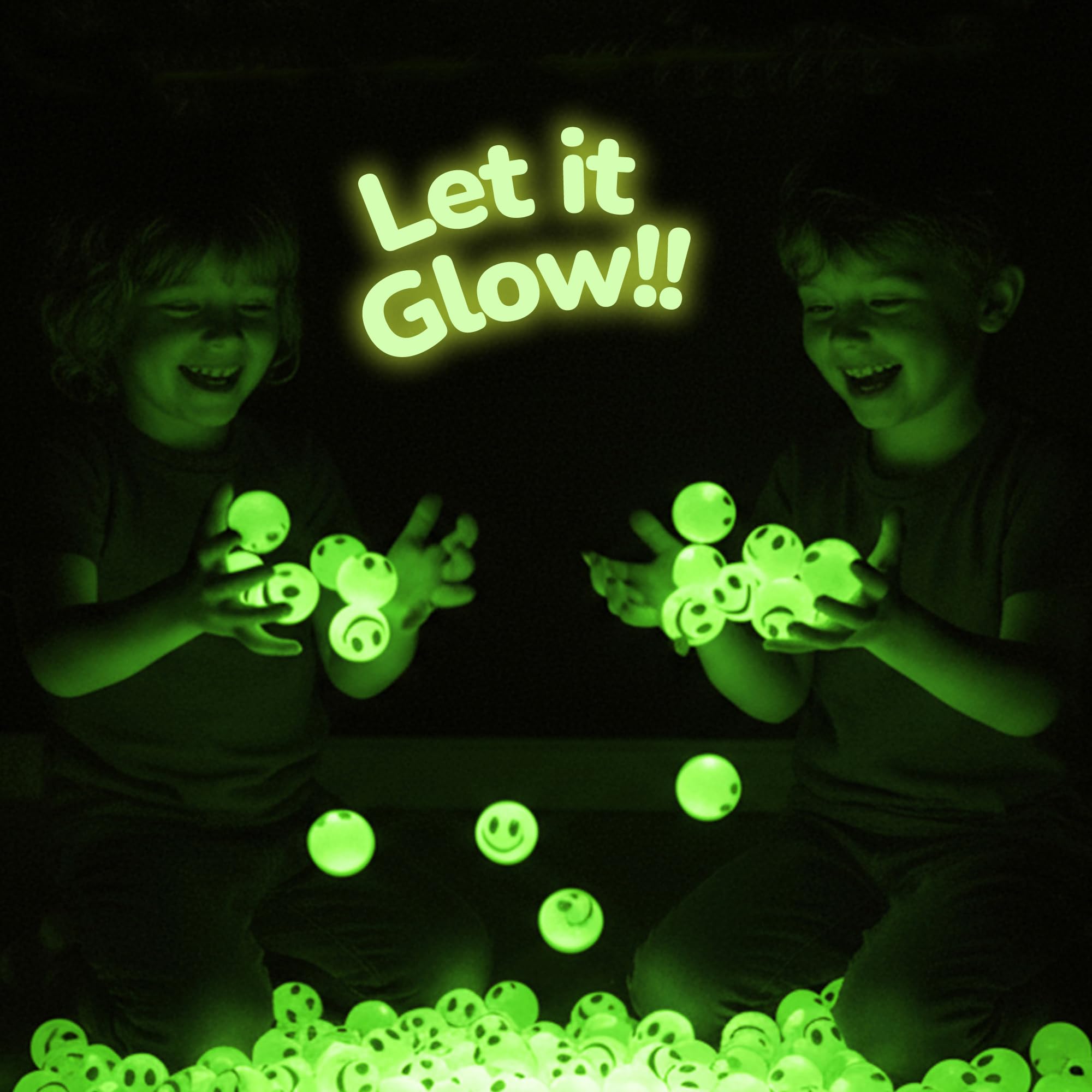 ArtCreativity 36 Pack Glow in the Dark Smiley Bouncy Balls - Green, 1 Inch, High Bounce Party Favors