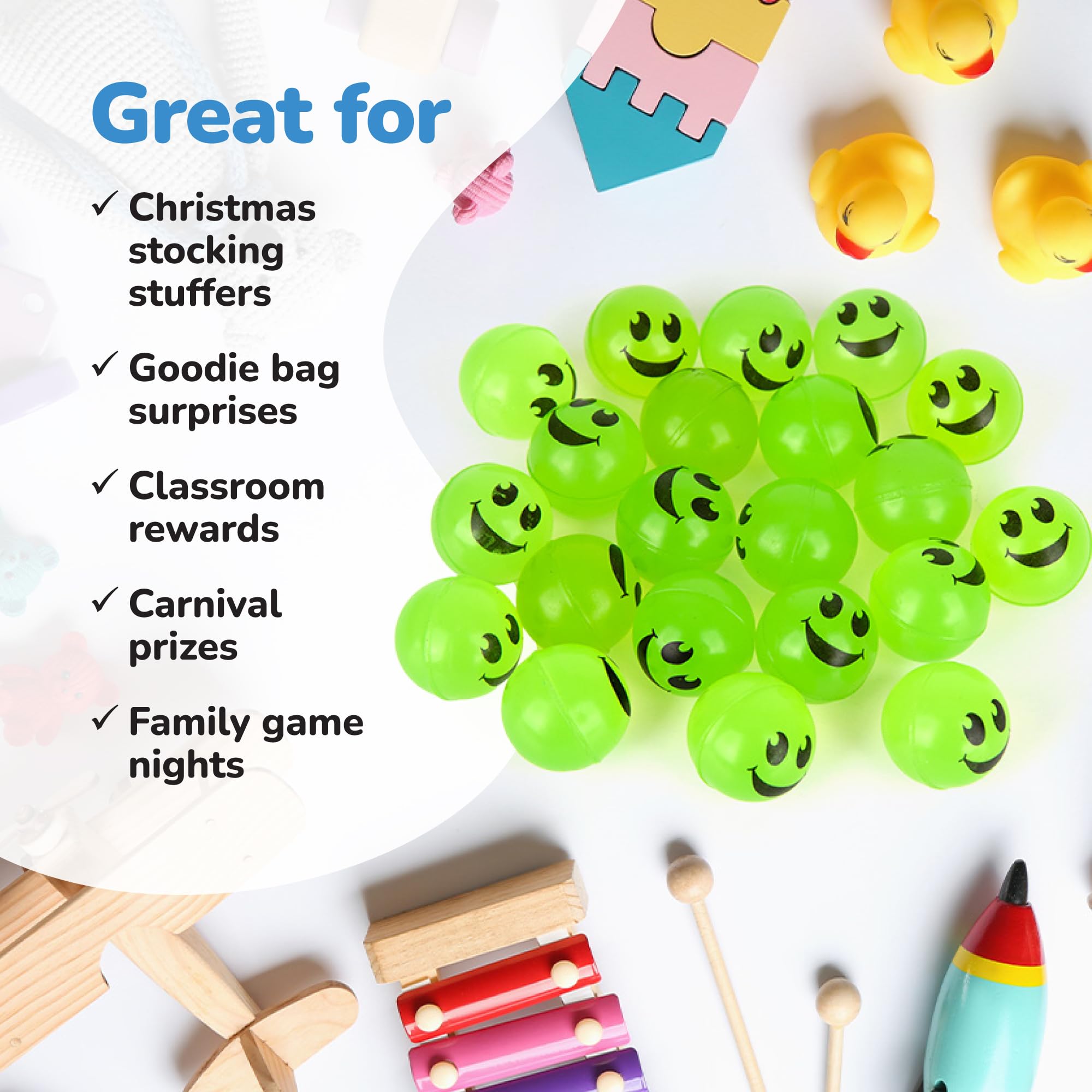 ArtCreativity 36 Pack Glow in the Dark Smiley Bouncy Balls - Green, 1 Inch, High Bounce Party Favors