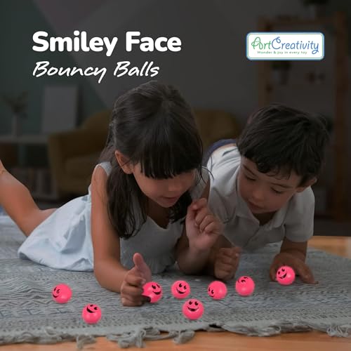 ArtCreativity 36-Pack Pink Glow-in-the-Dark Smile Face Bouncy Balls - 1-Inch High-Bounce Party Favors for Kids