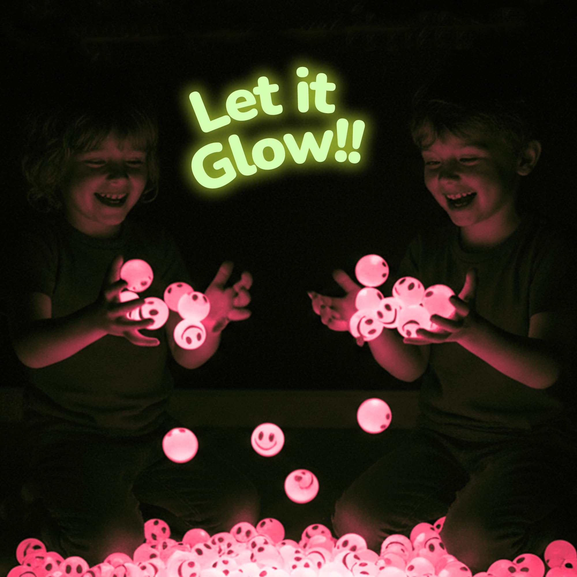 ArtCreativity 36-Pack Pink Glow-in-the-Dark Smile Face Bouncy Balls - 1-Inch High-Bounce Party Favors for Kids