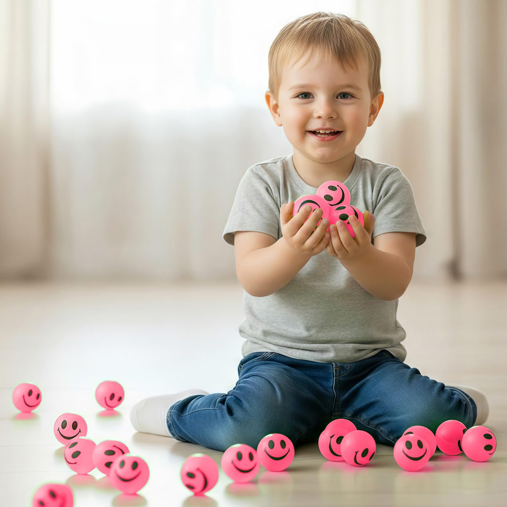 ArtCreativity 36-Pack Pink Glow-in-the-Dark Smile Face Bouncy Balls - 1-Inch High-Bounce Party Favors for Kids