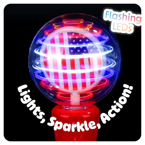 ArtCreativity 7.5" Patriotic Light-Up Magic Ball Wand – LED Spinning Toy for Kids, Batteries Included, 4th of July Party Favor