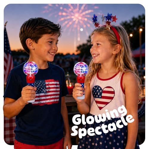 ArtCreativity 7.5" Patriotic Light-Up Magic Ball Wand – LED Spinning Toy for Kids, Batteries Included, 4th of July Party Favor