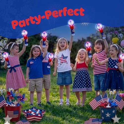 ArtCreativity 7.5" Patriotic Light-Up Magic Ball Wand – LED Spinning Toy for Kids, Batteries Included, 4th of July Party Favor