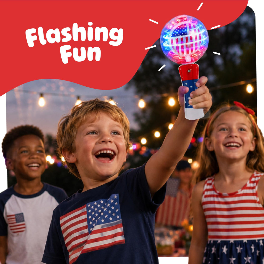 ArtCreativity 7.5" Patriotic Light-Up Magic Ball Wand – LED Spinning Toy for Kids, Batteries Included, 4th of July Party Favor