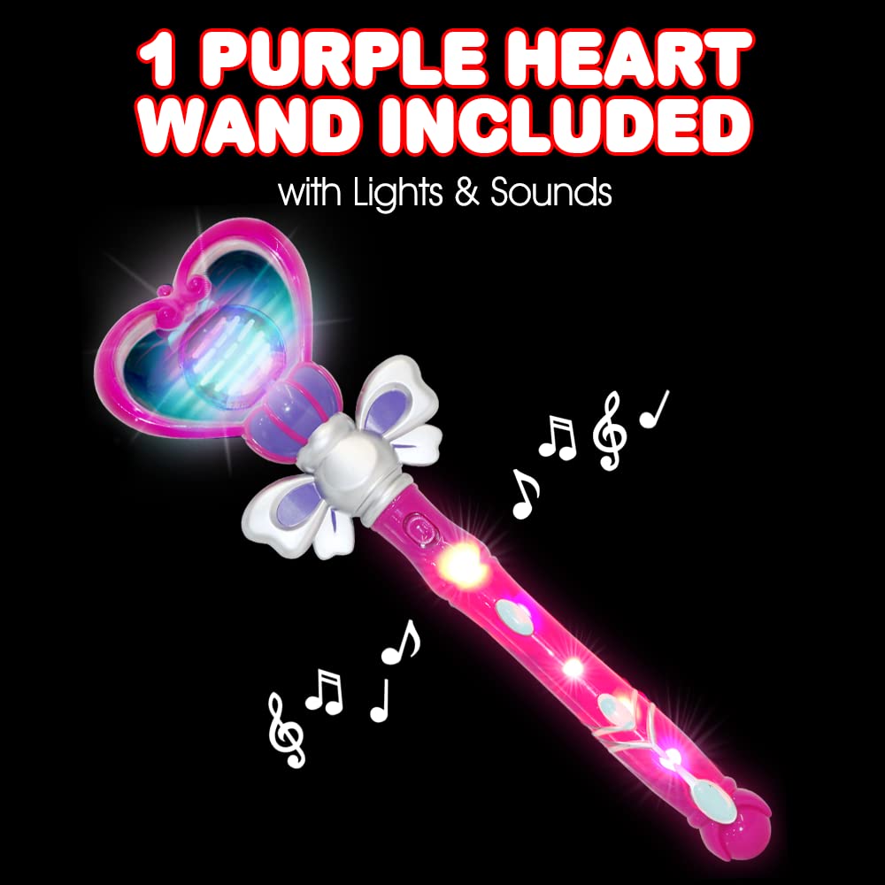 ArtCreativity Light Up Heart Princess Wand - 13.5 Inch Spinning LEDs & Sound, Purple