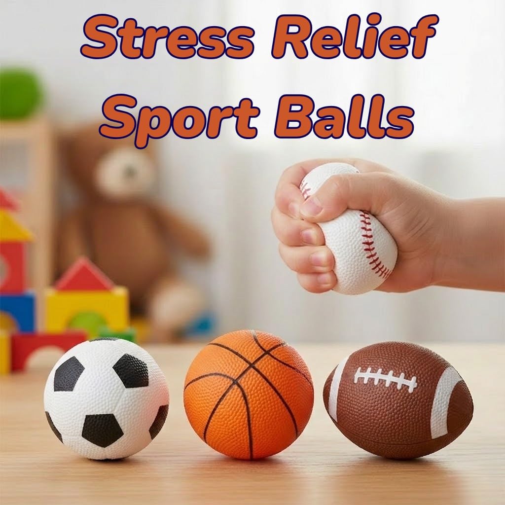 ArtCreativity Sports Stress Balls for Kids – Set of 4 Squeezable Foam Balls (Basketball, Football, Baseball, Soccer)