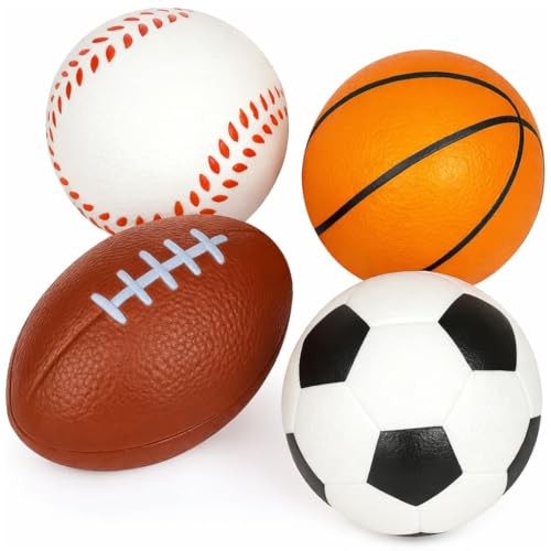 ArtCreativity Sports Stress Balls for Kids – Set of 4 Squeezable Foam Balls (Basketball, Football, Baseball, Soccer)