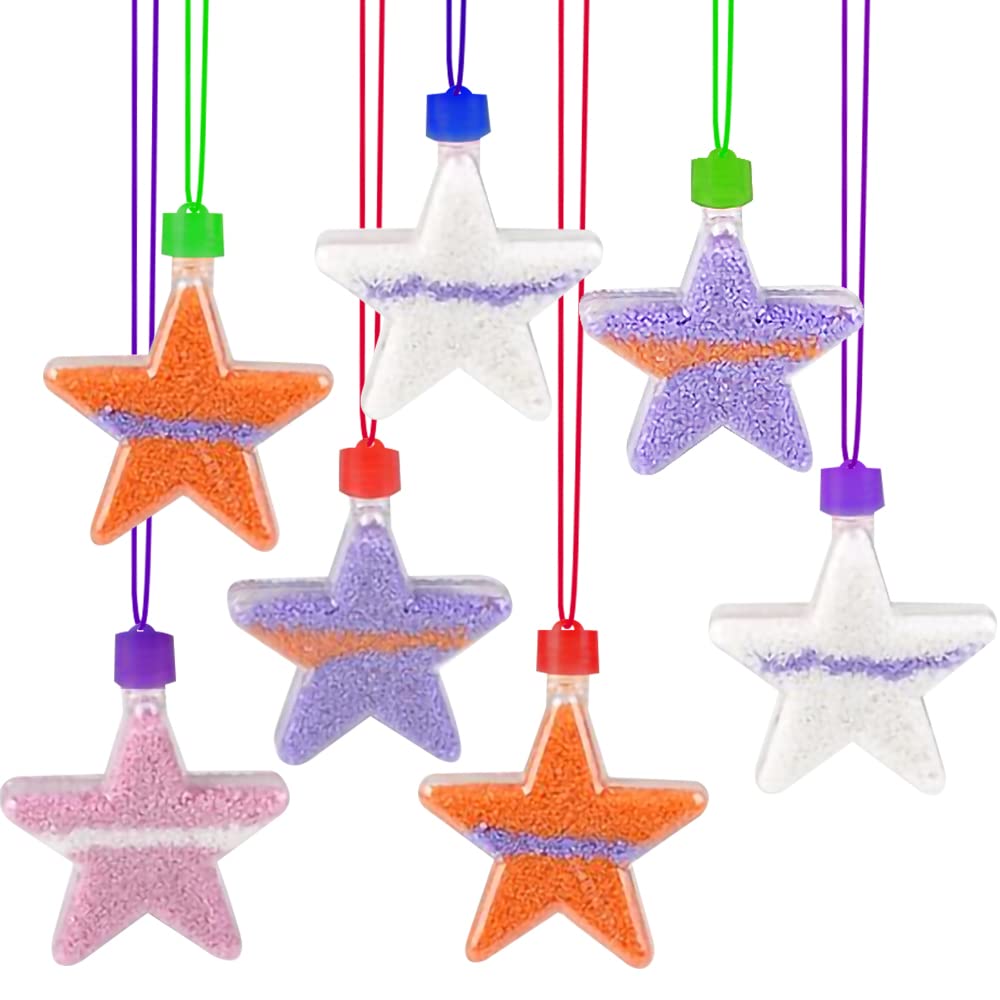 ArtCreativity Star Sand Art Bottle Necklaces – Pack of 12 Clear Plastic Star-Shaped Craft Bottles for Kids (Sand Not Included)