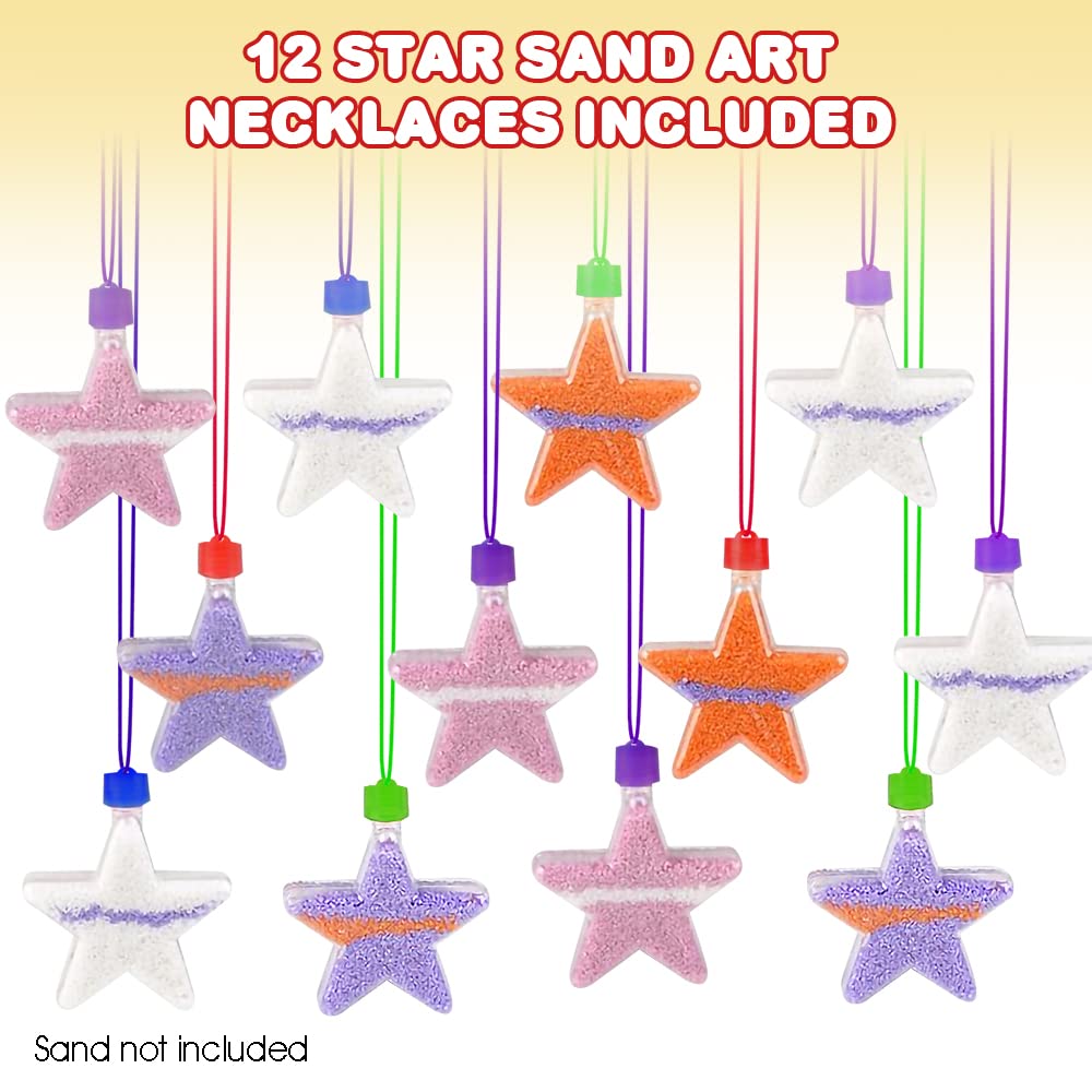 ArtCreativity Star Sand Art Bottle Necklaces – Pack of 12 Clear Plastic Star-Shaped Craft Bottles for Kids (Sand Not Included)