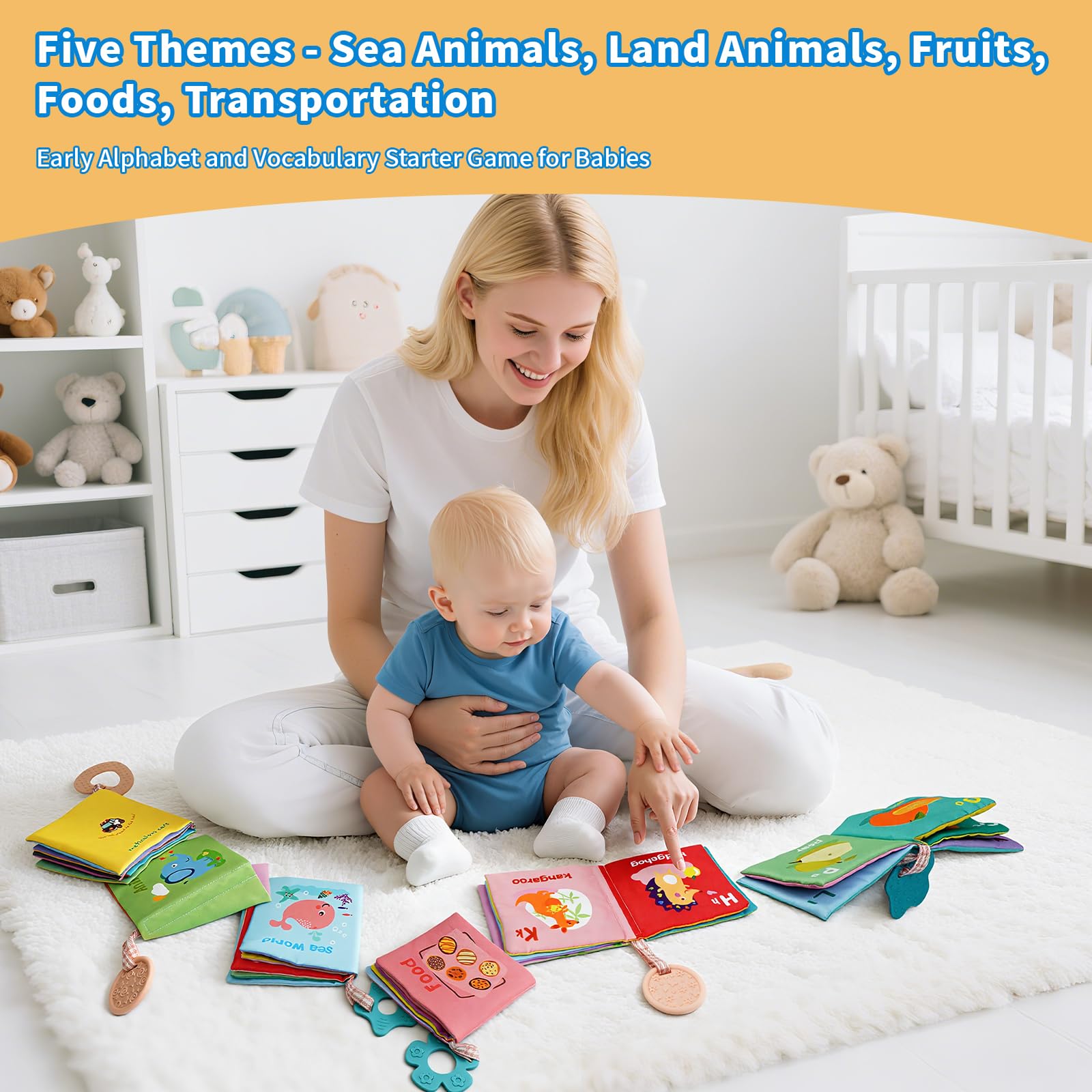 ArtCredit 5-Pack Soft Cloth Crinkle Books for Babies 0-12 Months - Sensory Toys with Teether, Washable & Non-Toxic