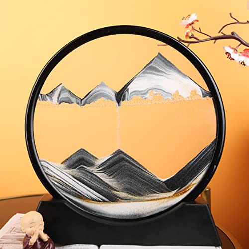 Arthink Moving Sand Art Picture - 7 Inch Round Glass Dynamic Sandscape Desk Decor