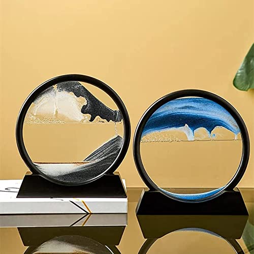 Arthink Moving Sand Art Picture - 7 Inch Round Glass Dynamic Sandscape Desk Decor