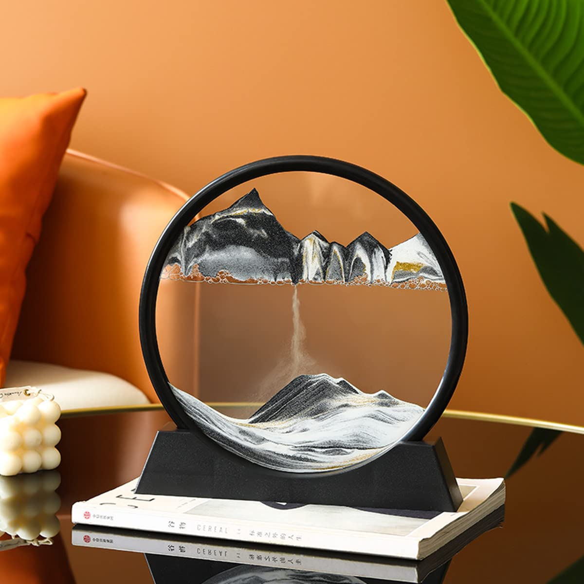 Arthink Moving Sand Art Picture - 7 Inch Round Glass Dynamic Sandscape Desk Decor