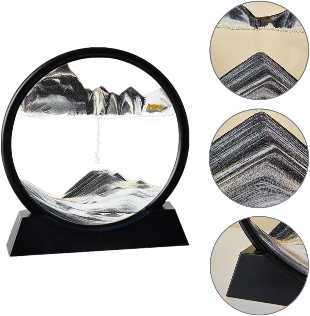 Arthink Moving Sand Art Picture - 7 Inch Round Glass Dynamic Sandscape Desk Decor