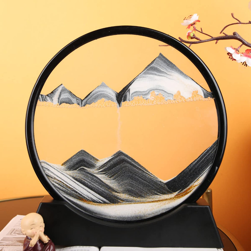 Arthink Moving Sand Art Picture - 7 Inch Round Glass Dynamic Sandscape Desk Decor