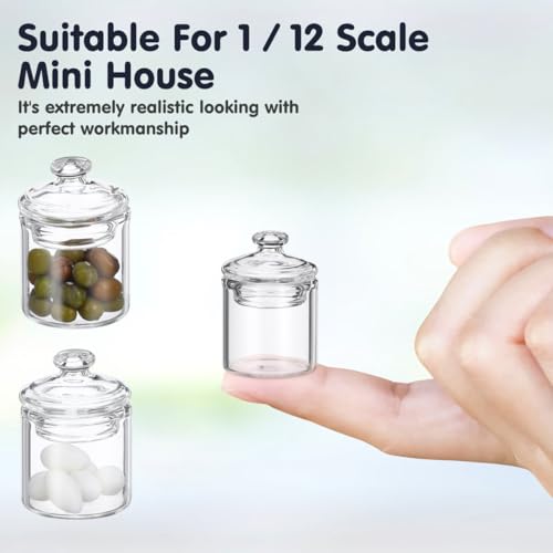 ARTIBETTER 1:12 Scale Miniature Glass Jars with Lids - 2 Pack for Dollhouse Decor, Tiny Storage Bottles for Mini Food & Hobby Displays