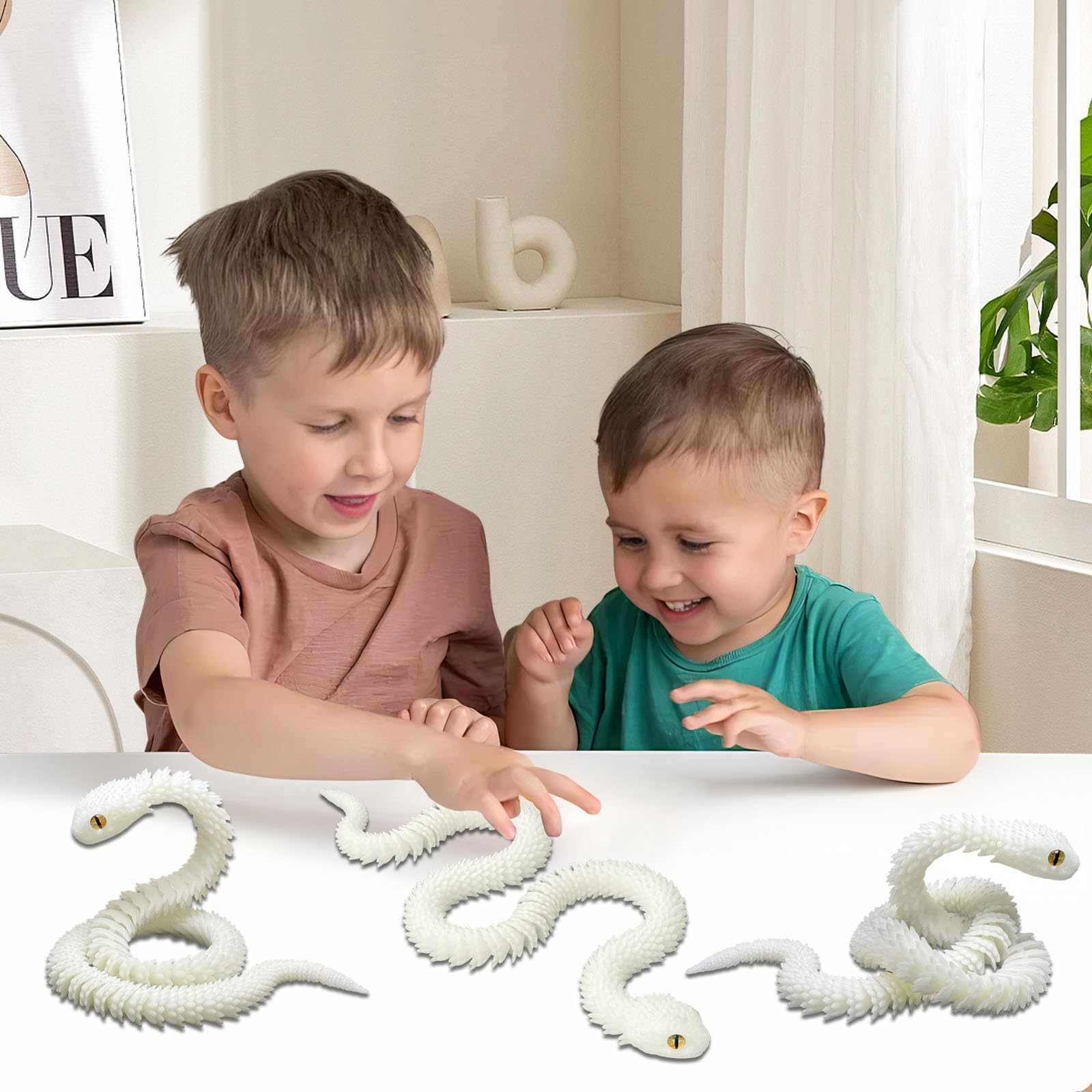 Articulated 3D Printed Snake Toy - 24 Inch Luminous Rainbow Fidget Toy by Binvin
