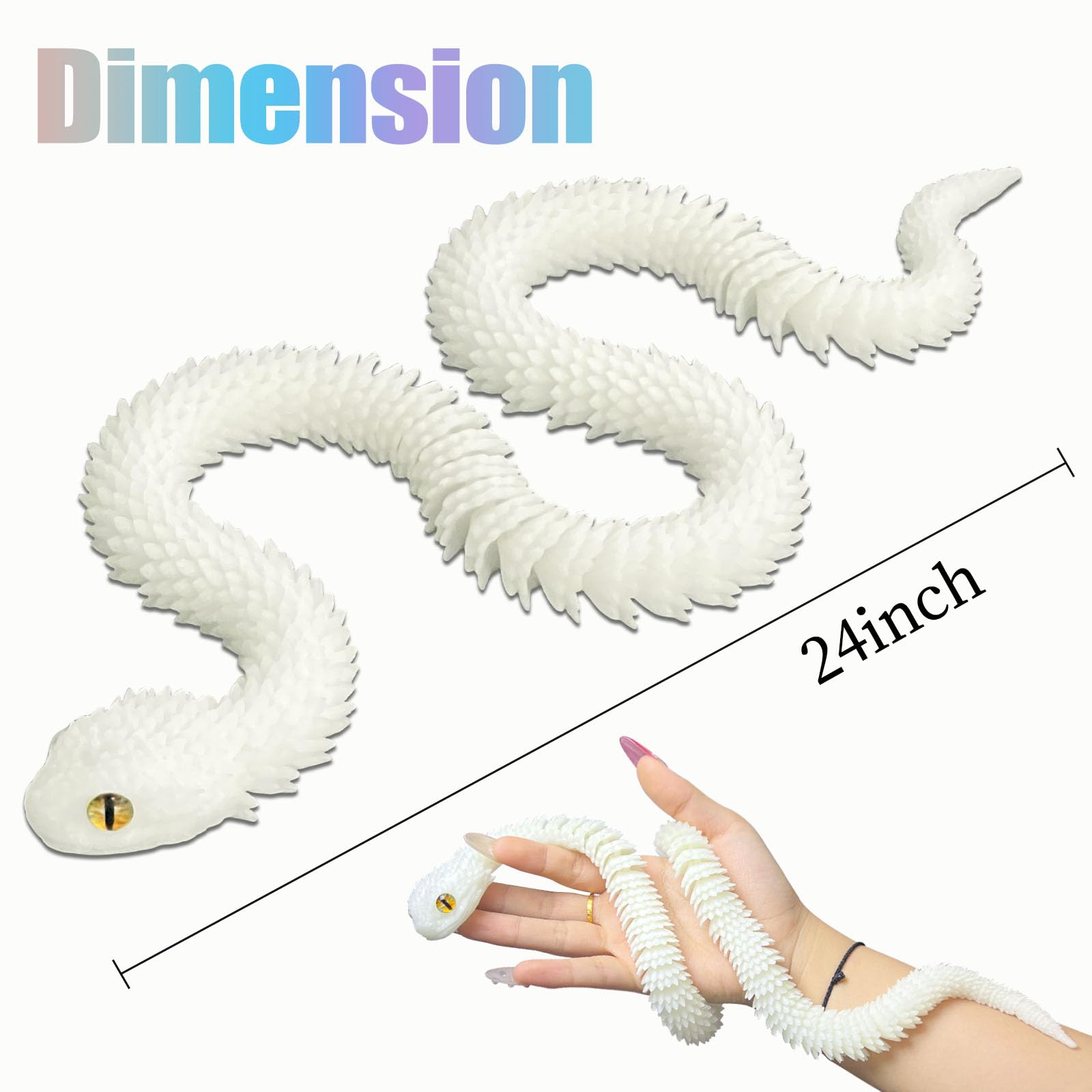 Articulated 3D Printed Snake Toy - 24 Inch Luminous Rainbow Fidget Toy by Binvin