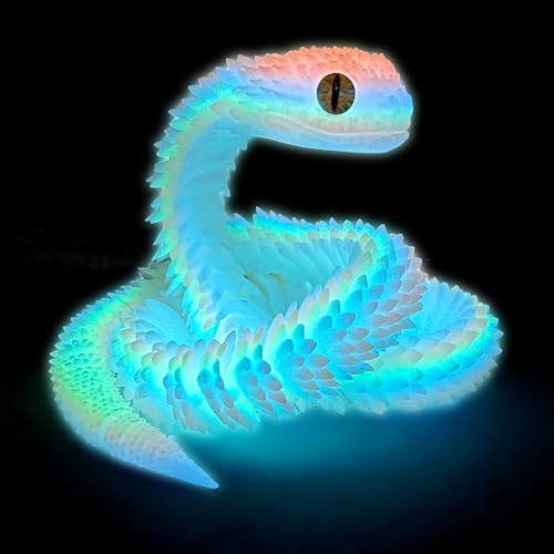 Articulated 3D Printed Snake Toy - 24 Inch Luminous Rainbow Fidget Toy by Binvin