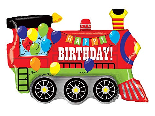 Artisan Owl Happy Birthday Colorful Train Foil Balloon – 37-Inch Reusable Party Decoration