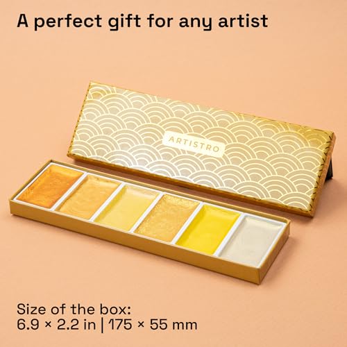 ARTISTRO Metallic Watercolor Paint Set - 6 Gold Colors, XL Pans, ASTM-I Lightfastness for Artists