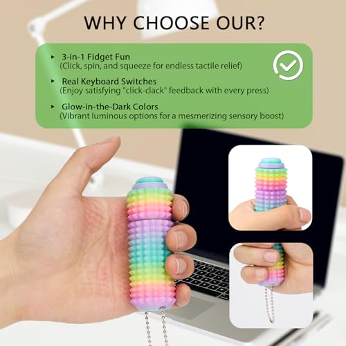 ASCAVS Little Ouchies Pro Fidget Toy - 3-in-1 Click Spinner Pain Stim with Keychain, Glow in the Dark