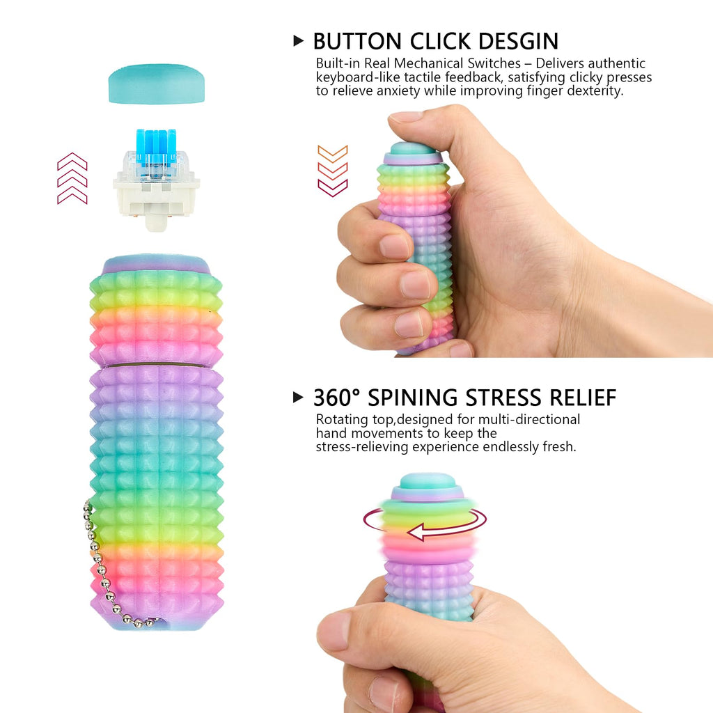 ASCAVS Little Ouchies Pro Fidget Toy - 3-in-1 Click Spinner Pain Stim with Keychain, Glow in the Dark