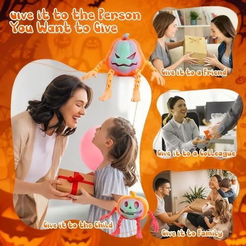 ASDTGOE 3D Printed Halloween Pumpkin Articulated Fidget Toy Set – 4 Multi-Color Movable Decorations