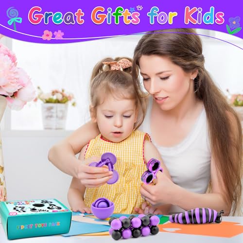 ASIOWELY Fidget Toys Pack - 5 Piece Sensory Set for Stress Relief (Gyro, Slug, Magnetic Rings, Spinner, Ball)