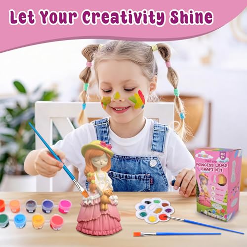 ASIOWELY Paint Your Own Princess Lamp Kit – DIY Night Light Craft for Kids Ages 3-12