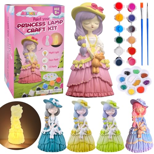 ASIOWELY Paint Your Own Princess Lamp Kit – DIY Night Light Craft for Kids Ages 3-12