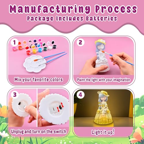 ASIOWELY Paint Your Own Princess Lamp Kit – DIY Night Light Craft for Kids Ages 3-12