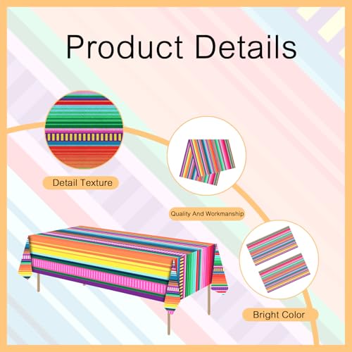 ASLERMURE 3 Pack Mexican Serape Tablecloths 54x108 Inches Disposable Plastic Striped Party Table Cover for Cinco de Mayo, Birthday, Weddings