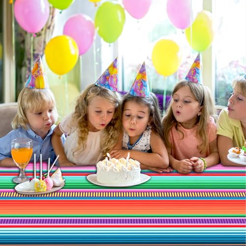 ASLERMURE 3 Pack Mexican Serape Tablecloths 54x108 Inches Disposable Plastic Striped Party Table Cover for Cinco de Mayo, Birthday, Weddings