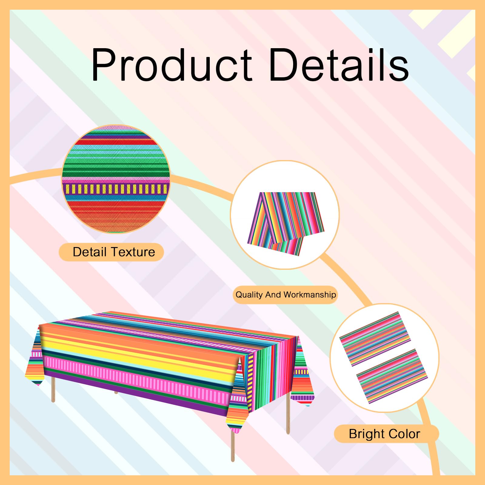 ASLERMURE 3 Pack Mexican Serape Tablecloths 54x108 Inches Disposable Plastic Striped Party Table Cover for Cinco de Mayo, Birthday, Weddings