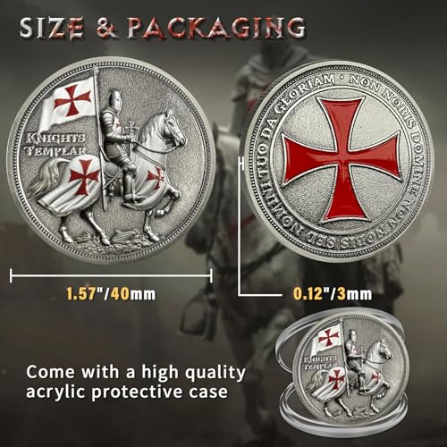 ASmileIndeep Knights Templar Challenge Coin – 3D Silver-Plated Christian Religious Medallion