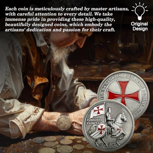 ASmileIndeep Knights Templar Challenge Coin – 3D Silver-Plated Christian Religious Medallion