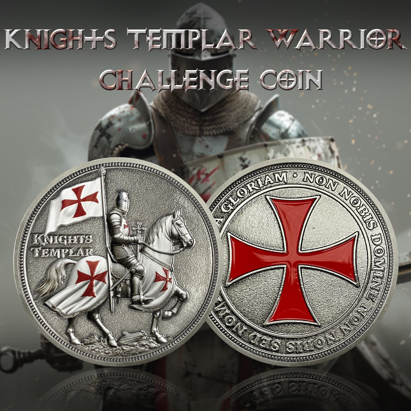 ASmileIndeep Knights Templar Challenge Coin – 3D Silver-Plated Christian Religious Medallion