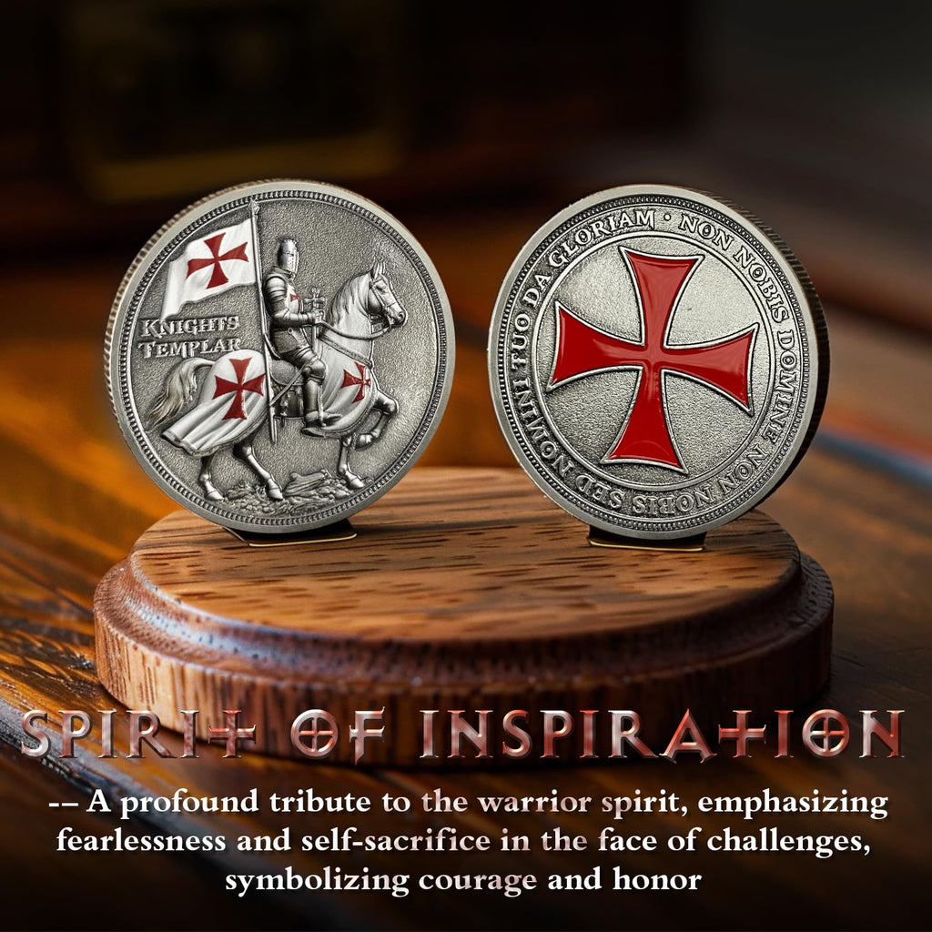 ASmileIndeep Knights Templar Challenge Coin – 3D Silver-Plated Christian Religious Medallion