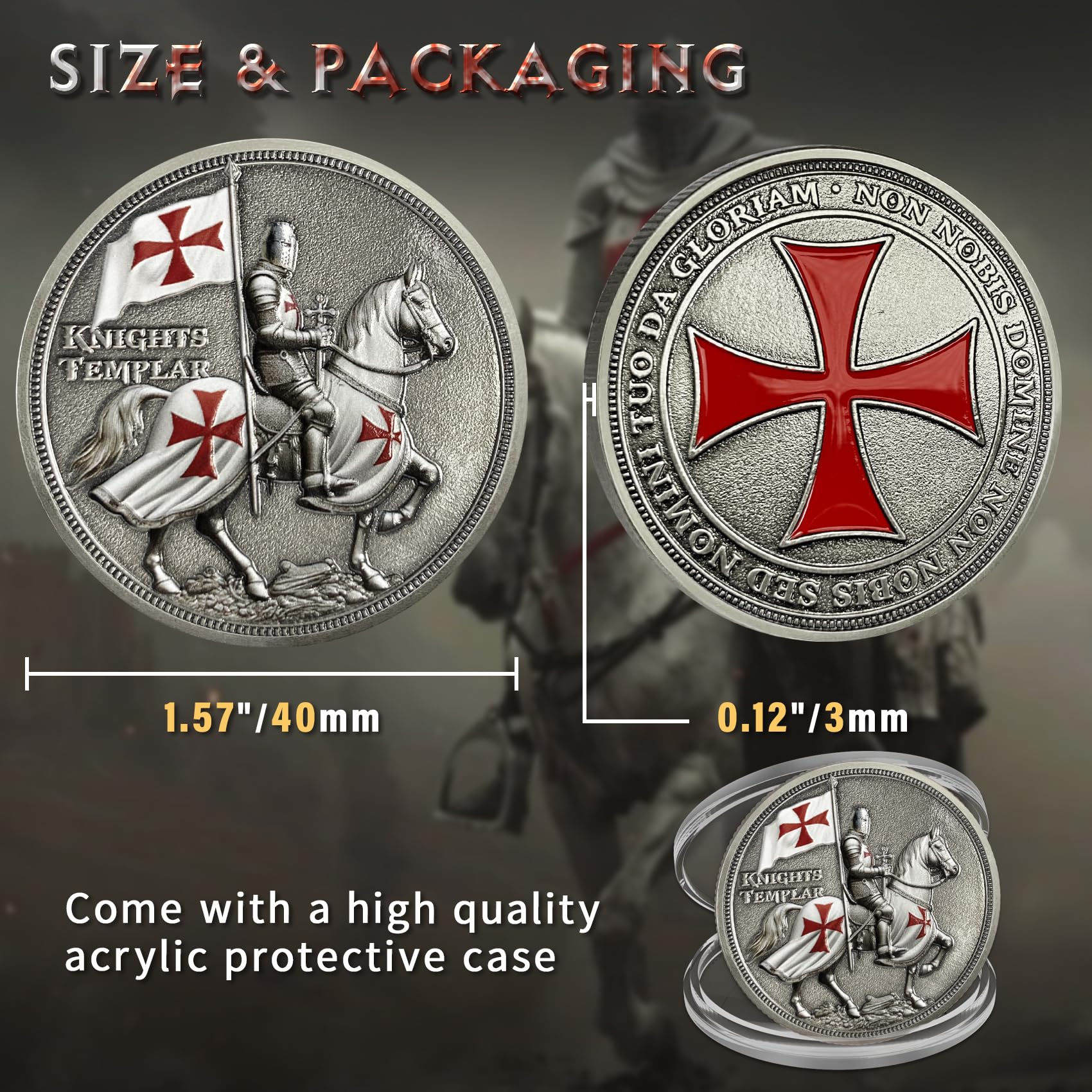 ASmileIndeep Knights Templar Challenge Coin – 3D Silver-Plated Christian Religious Medallion