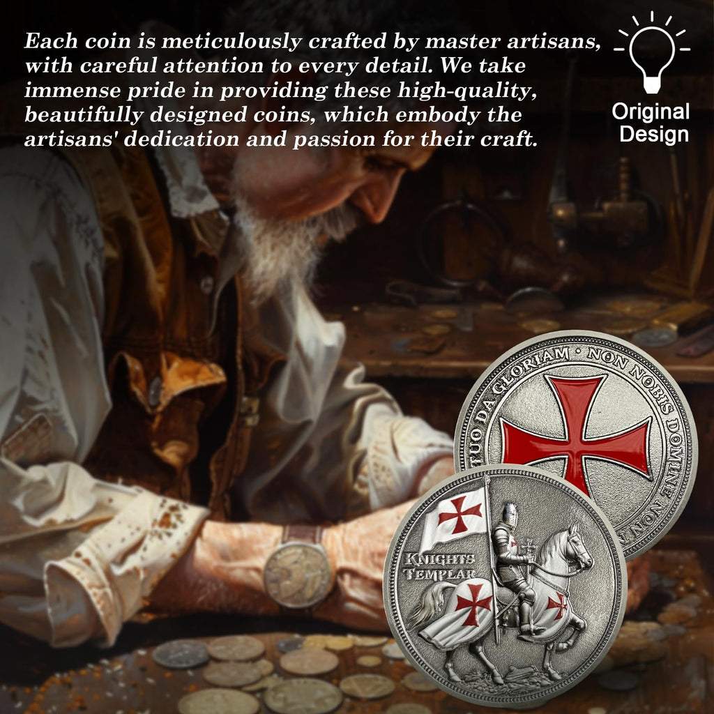 ASmileIndeep Knights Templar Challenge Coin – 3D Silver-Plated Christian Religious Medallion