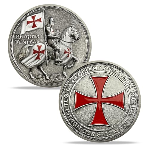 ASmileIndeep Knights Templar Challenge Coin – 3D Silver-Plated Christian Religious Medallion