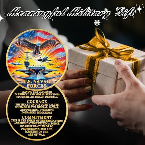 ASmileIndeep U.S. Naval Forces Challenge Coin – 40mm Zinc Alloy Navy Coin with Aircraft Carrier & Eagle