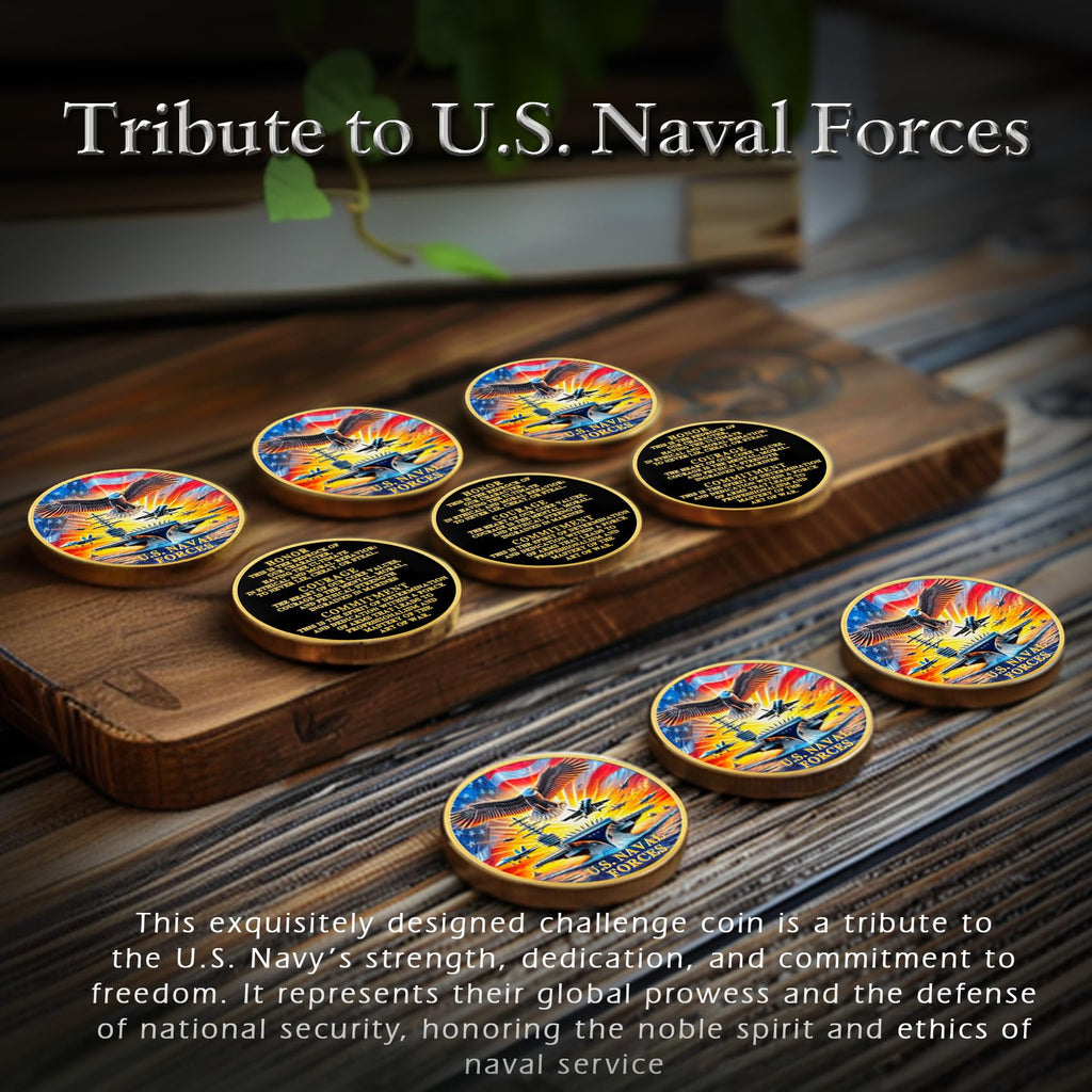 ASmileIndeep U.S. Naval Forces Challenge Coin – 40mm Zinc Alloy Navy Coin with Aircraft Carrier & Eagle